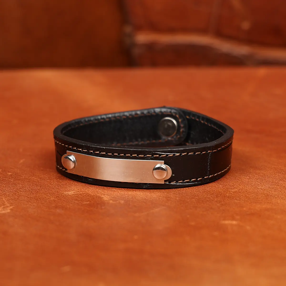 View larger image of Black American Alligator camp bracelet in Colonel's Private Stock