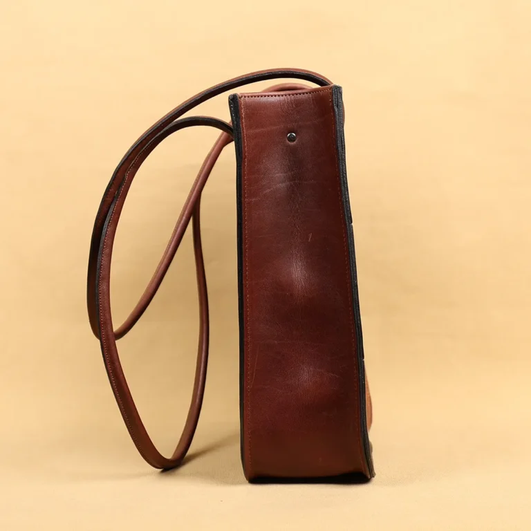 Leather Steeplechase tote - colonel's private stock - side view