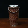 No. 20 Traveler Tumbler Sleeve Set in American Alligator with Tobacco Brown American Buffalo Trim - 20oz stainless steel tumbler - ID 001 - back view on a black background