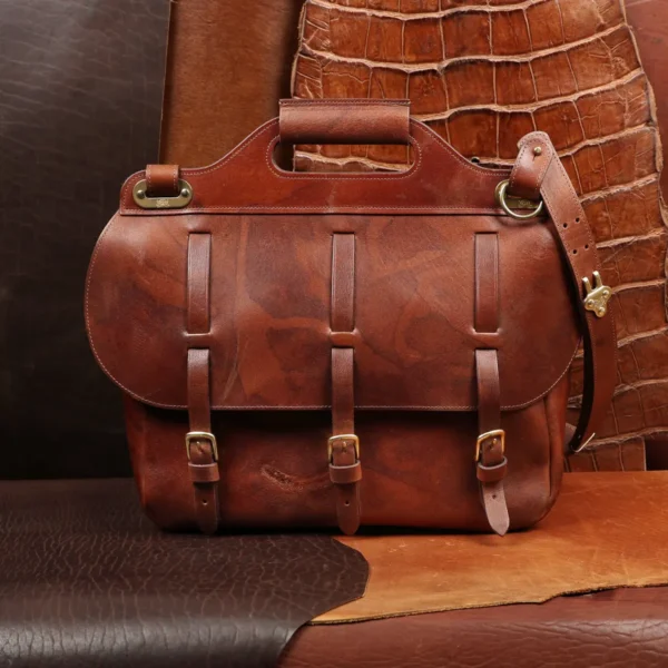 Branded – No. 1 Saddlebag Briefcase in Rugged American Steerhide- Private Stock