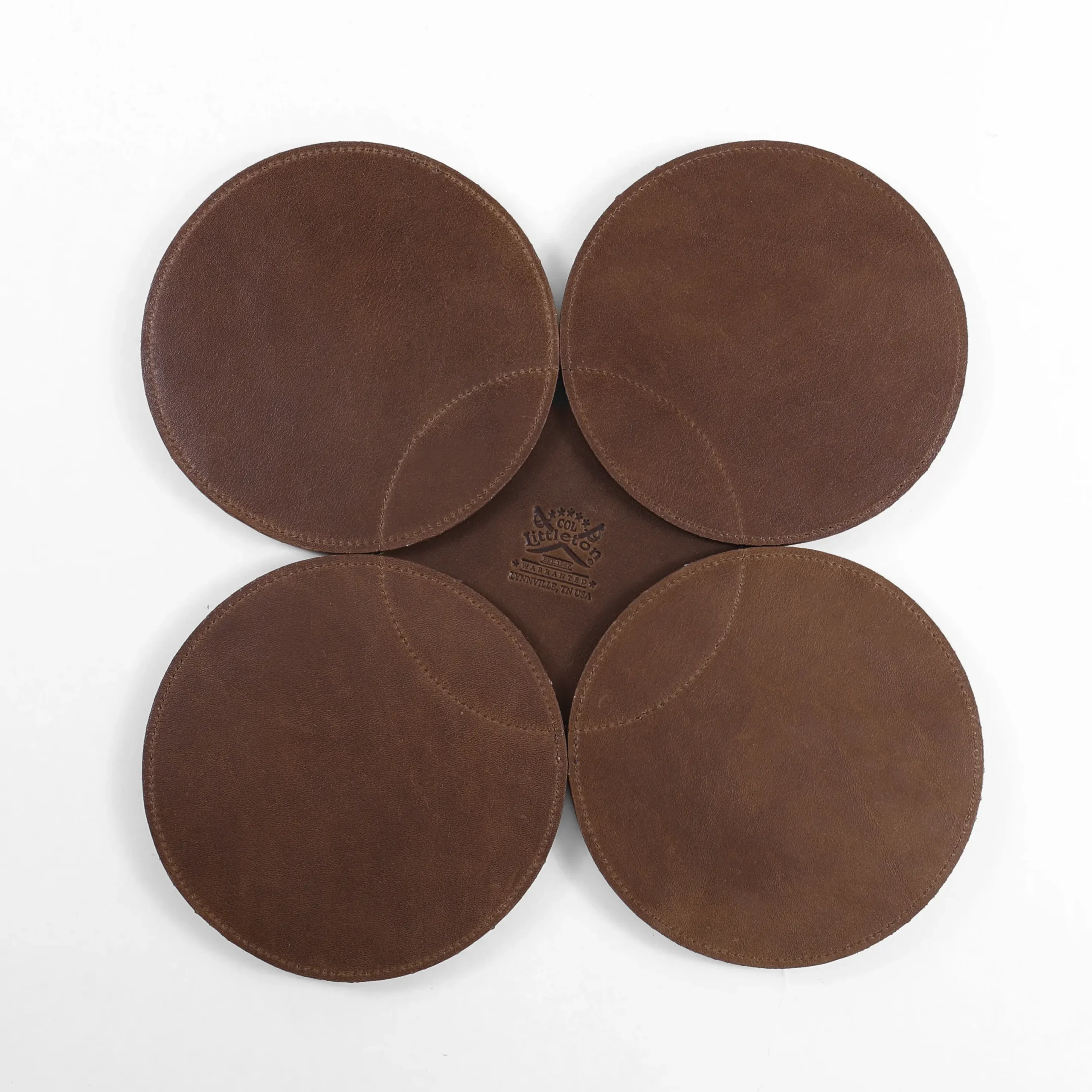 View larger image of Branded leather table centerpiece in American Steerhide top view