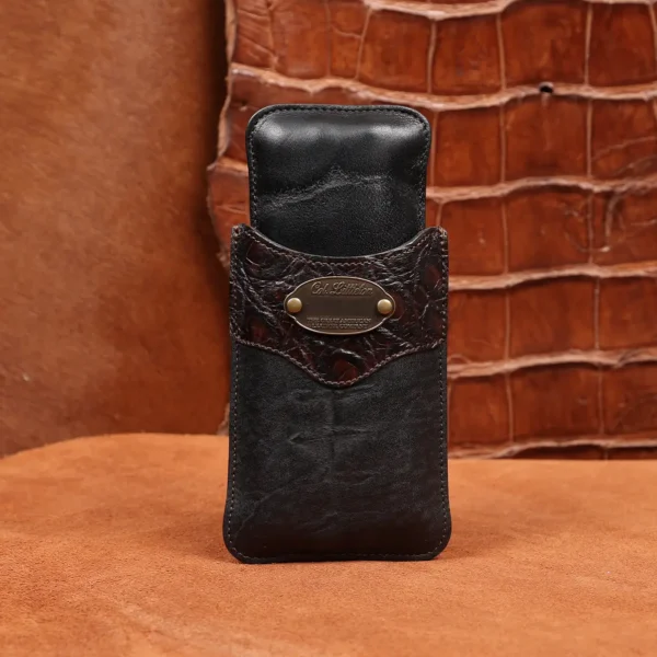 Branded Leather Cigar Case – Black American Steerhide & American Alligator