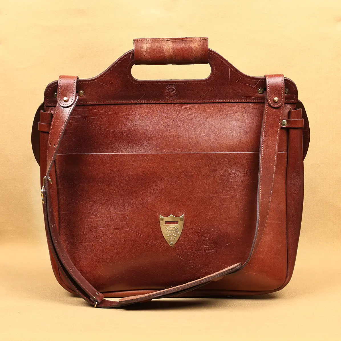 View larger image of No. 1 Saddlebag Briefcase in rugged American Buffalo back view