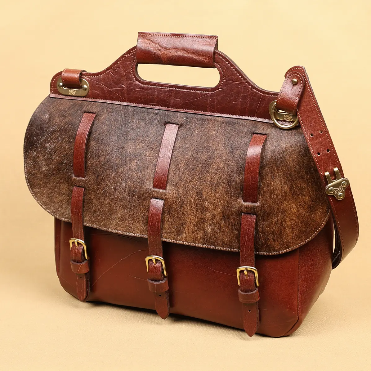 View larger image of No. 1 Saddlebag Briefcase in rugged American Buffalo front view