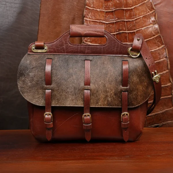 Colonel’s “Hair on Hide” – No. 1 Saddlebag Briefcase in Rugged American Buffalo – Private Stock