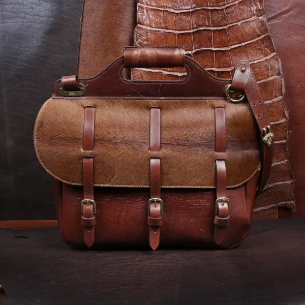 Colonel’s “Hair on Hide” – No. 1 Saddlebag Briefcase in Rugged American Buffalo – Private Stock