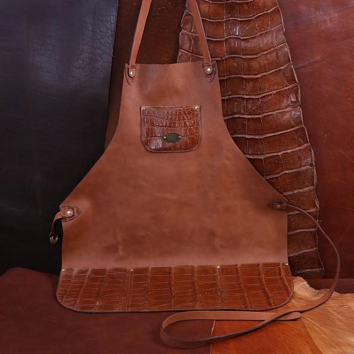 View larger image of Steerhide Apron with an Ameircan Alligator trim - Colonel's Private Stock - front view
