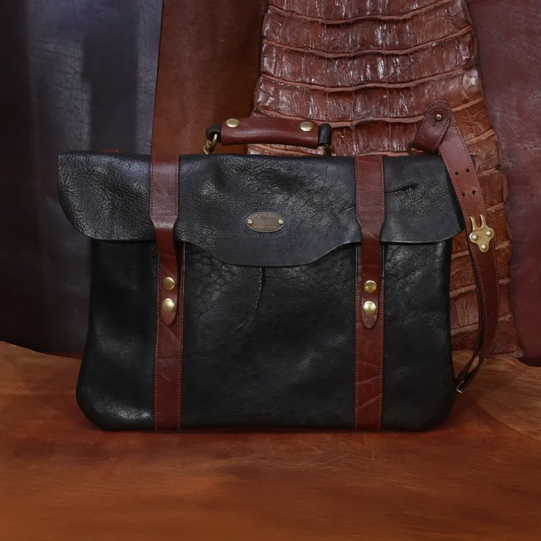 front of the american steerhide and american alligator document bag with strap