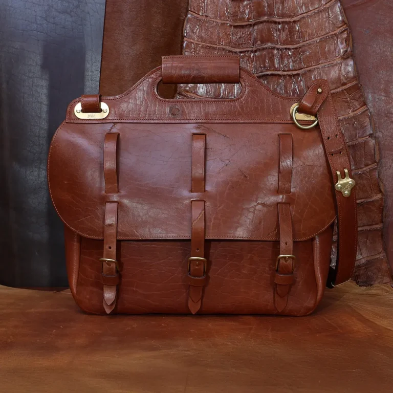 No. 1 Saddlebag Briefcase in rugged American Steerhide front view